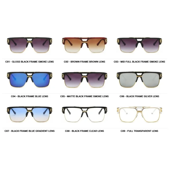 Classic Luxury Men Sunglasses Glamour Fashion Brand Sun Glasses For Women Mirrored Retro Vintage Square Designer Shades 6