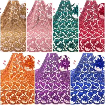 

Latest Velvet Lace Fabric With Sequins High Quality African Lace Fabric 5yards African French Net Lace Fabric For Wedding