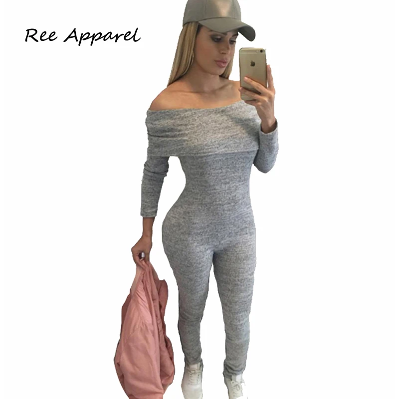 Casual Women One Piece Jumpsuits Long Sleeve Cotton Bodycon Off