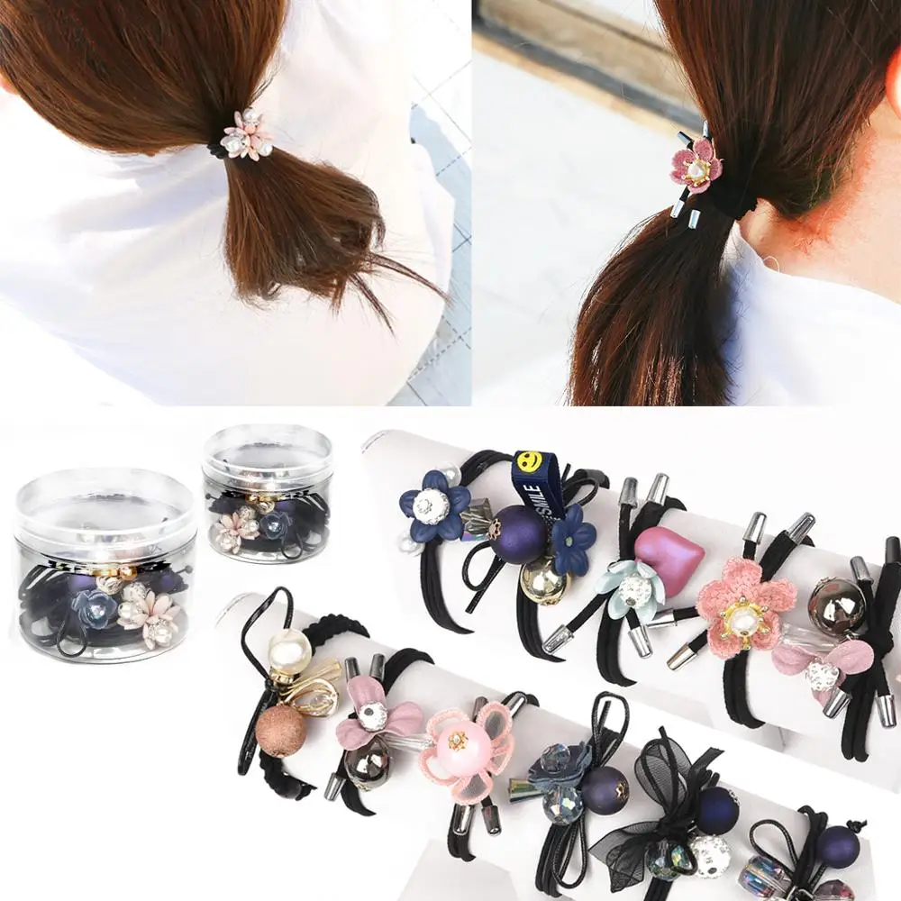 

1pc Canned Hair Rope Set Lovely Flower Gray Ball Elastic Hair Rope Band Toys for Women Girls Handmade Bow Headband Scrunchy