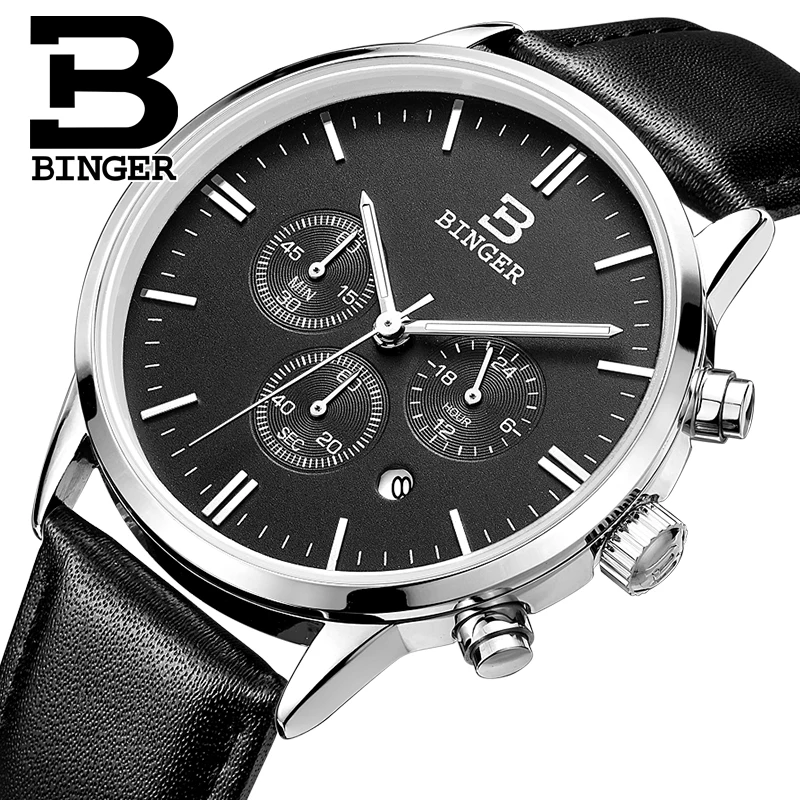 Швейцария relogio masculino BINGER хронограф, мужские часы спортивные водонепроницаемые кварцевые часы люксовый бренд часы мужские BG9201-2