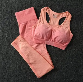 

Women's Ombre Seamless Sports Yoga Sets Gym High Waist Leggings+Bra Suits Fitness Training Sports Running Sportswear Pants+Bra