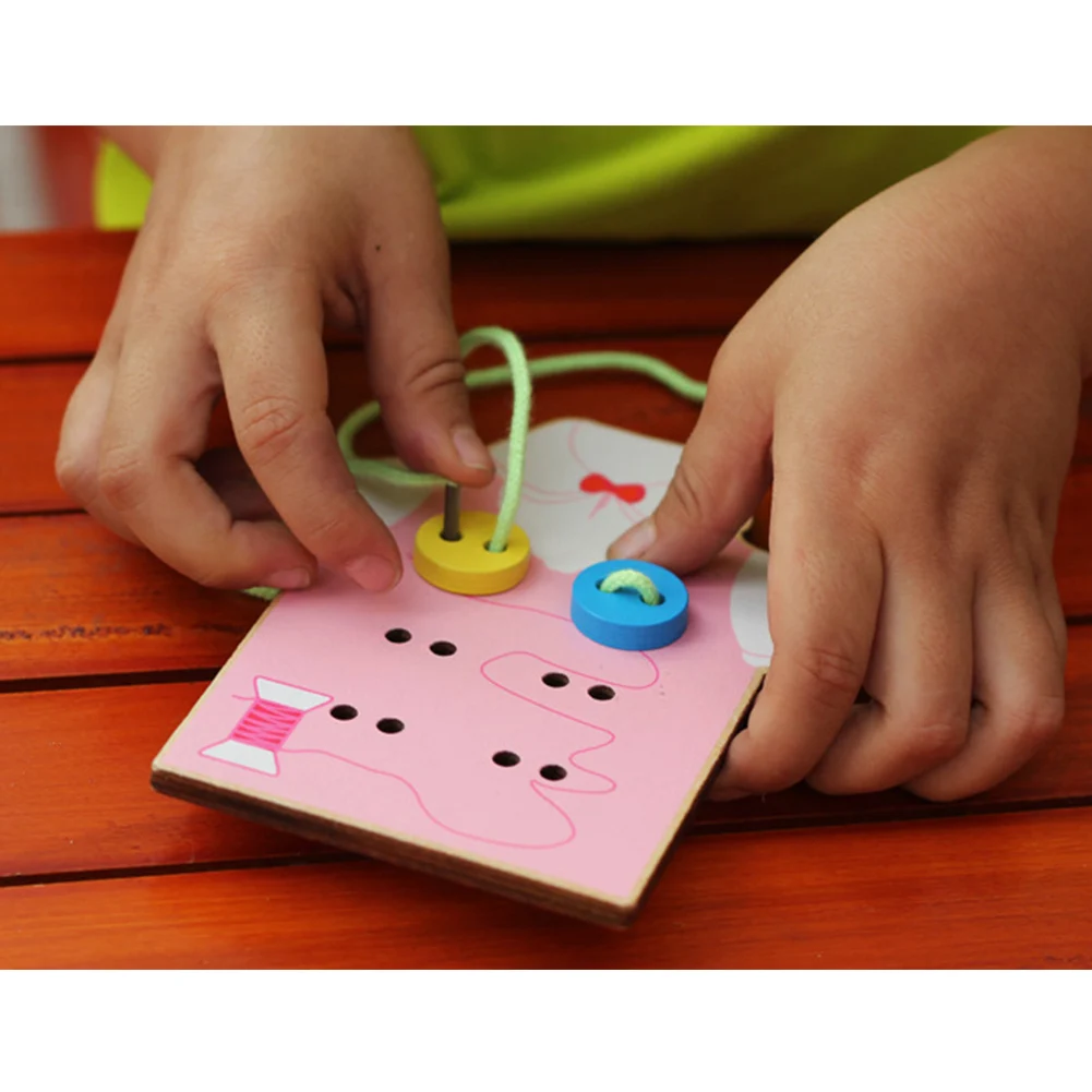  Children Beads Lacing Board Educational Toys Wooden Toys Toddler Sew On Buttons Early Education Tea - 32842686692