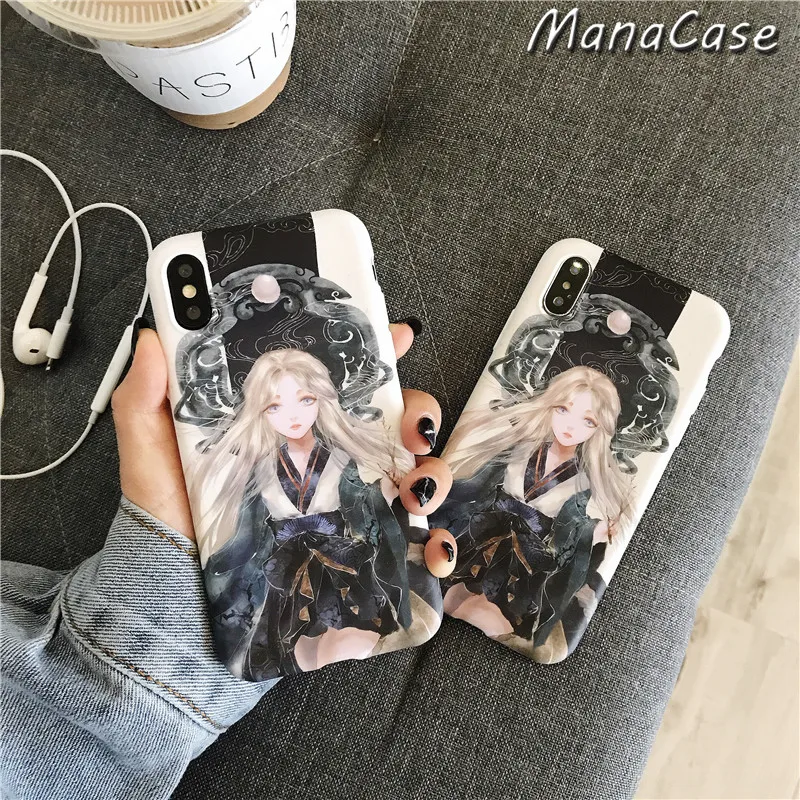 

Cute Fashion Japan Painting Beautiful Girl Cartoon Anime Phone Case For iPhone X XS MAX XR 6 6s 7 8 Plus For TPU Back Cover Case