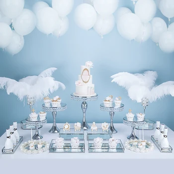 

13-17pcs Silver Wedding Dessert Table Wedding Decoration Cake Stand Tray Set mirror tray