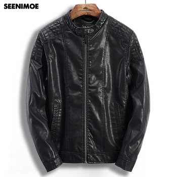 

Seenimoe Motorcycle Coat PU Leather Jacket Men Moto Biker Black Leather Coat Full Sleeve Faux Leather Winter Outwear Mens Jacket