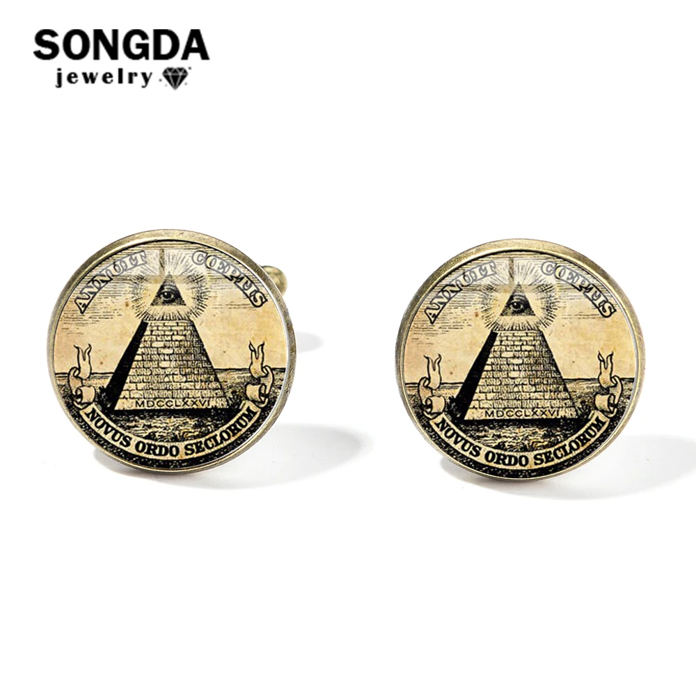 

SONGDA Retro Charm Illuminati Pyramid Eye Cufflinks for Mens Masonic Square Compasses Freemason Glass Gem Badge Shirt Cuff Links