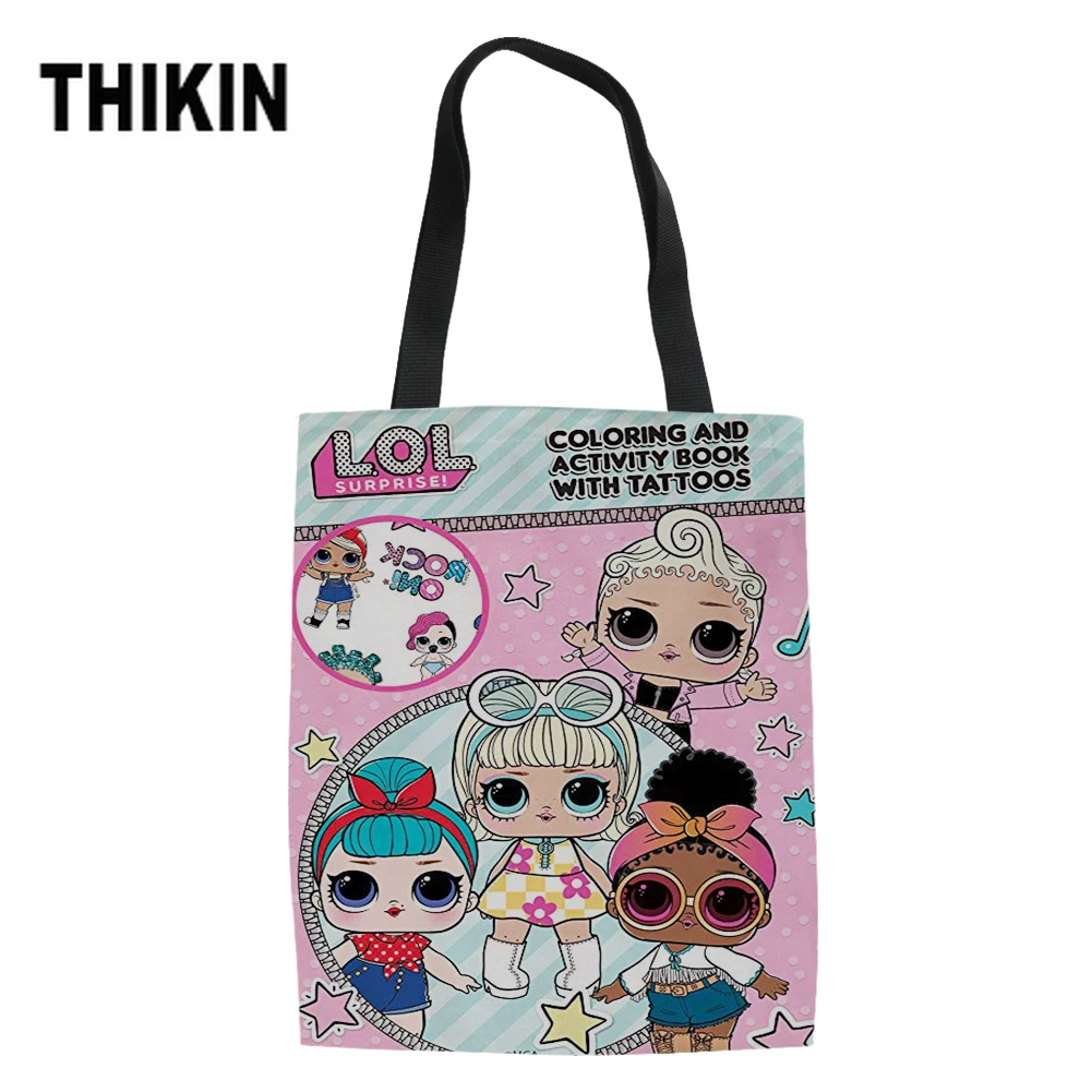 

THIKIN L.O.L. Surprise! Pattern Canvas Women Tote Shoulder Bag Lovely Diva STAR Handbag Pink Shopper Bags Reusable Shopping Bag