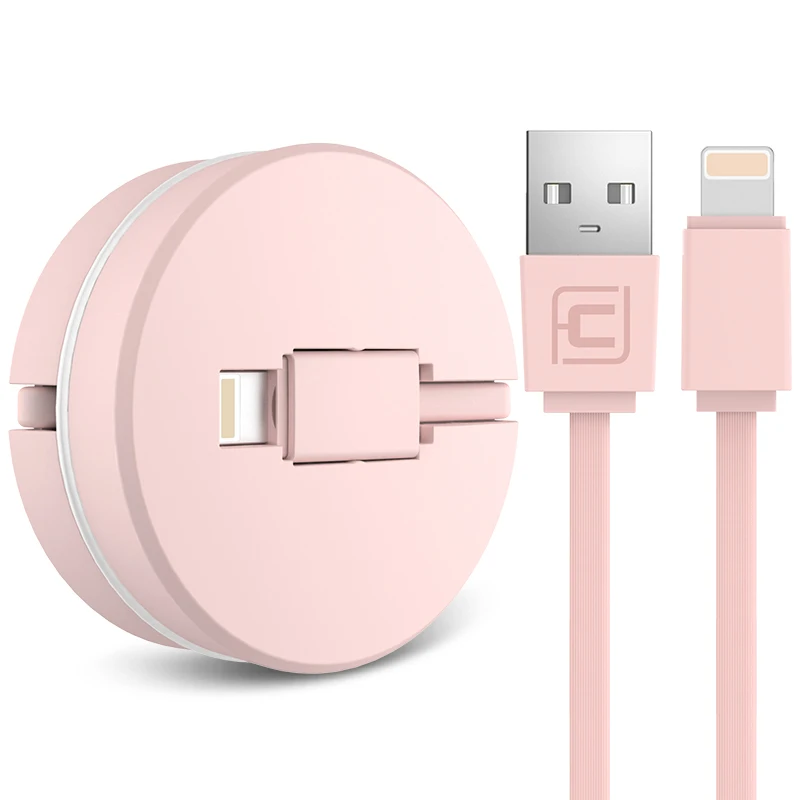 Cafele USB Cable for iPhone X Xr Xs Max 8 7 6s Plus Charging Cable Round Portable Retractable Mini USB Cable for iPhone 7 8 Plus - Цвет: Pink