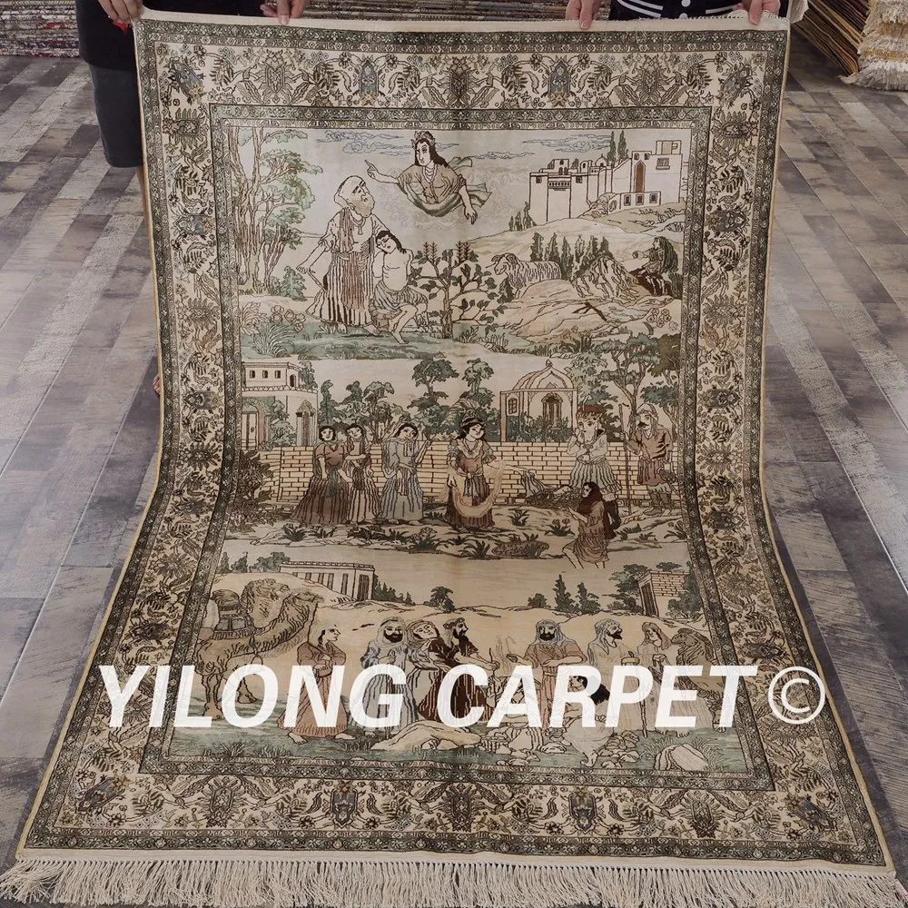 

Yilong 4'x6' 300Line Persian Silk Carpet Vintage Art Collection Tapestry Character Figure Design Handmade Area Rugs (LH959H4x6)