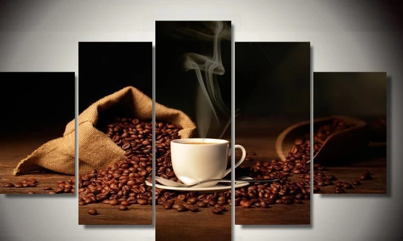 

Modern Indoor Decor Framed Coffee with Beans print canvas decoration 5 pieces