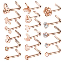GAGABODY 20 г шпильки для носа из хирургической стали l-образные ноздри штифты, винты кольцо для носа кольцо для пирсинга тела розовое золото сердце шпилька для носа