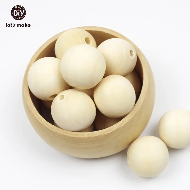 

Let's Make Wooden Beads 12-20mm Round Natural Wooden Beads Unfinished 200 Pieces Baby Teether Wooden Teething Baby Teether