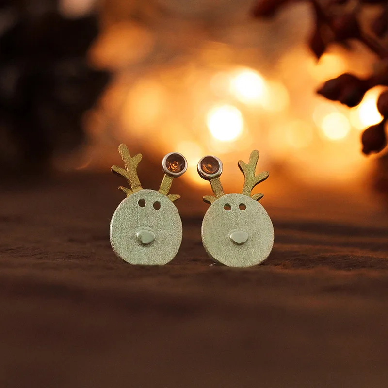 Lotus Fun Real 925 Sterling Silver Creative Handmade Fine Jewelry Christmas Joys Cute Reindeer Jewelry Set