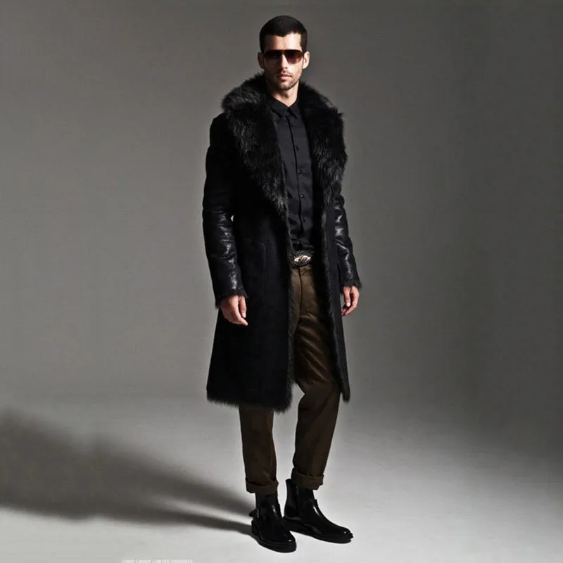 Мужские пальто, роскошное пальто из искусственного меха, двусторонняя, для больших мужчин, размер s, зимние куртки, длинный кожаный Тренч, пальто из натурального меха, брендовая одежда