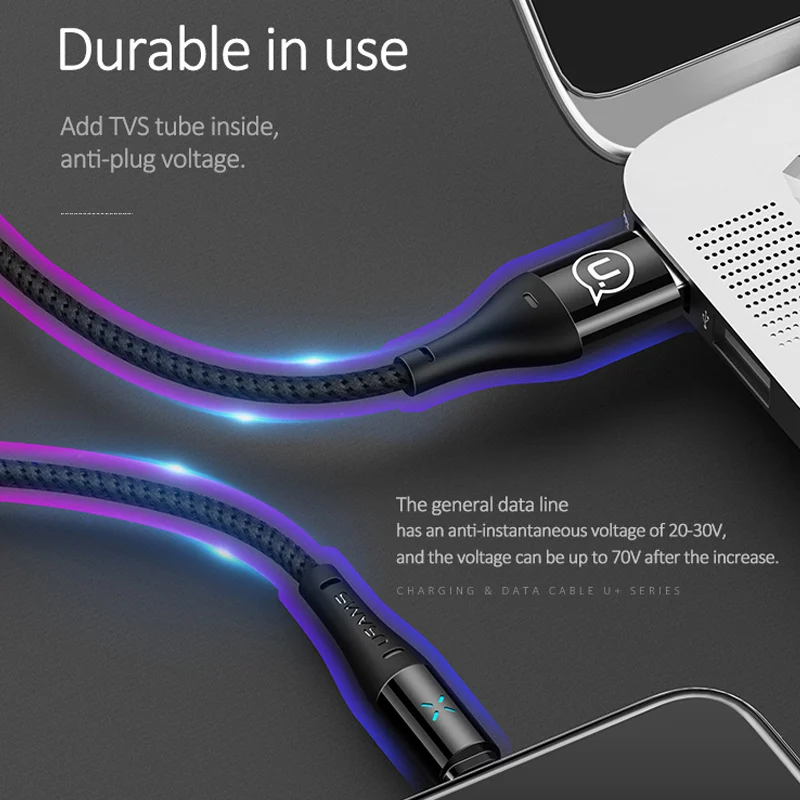 USB кабель для мобильного телефона iPhone 6 S USAMS 2A быстрой зарядки светодиодный