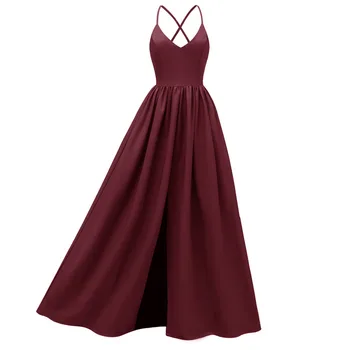 

Women's Sleeveless V Neck Solid Backless Vintage Country Rock Long Dress 4.11