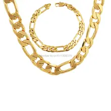 Золото Цвет Для мужчин комплект ювелирных изделий золото Фигаро Цепочки и ожерелья Браслет Для женщин Свадебные аксессуары