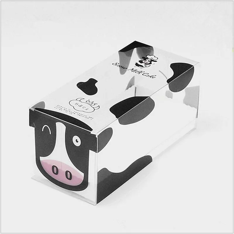 

12cm*5.5cm*5.5cm Rectangle Transparent Plastic Small Cow Packed Boxes Cookies Cream Cake mousse cake With base 20PCS