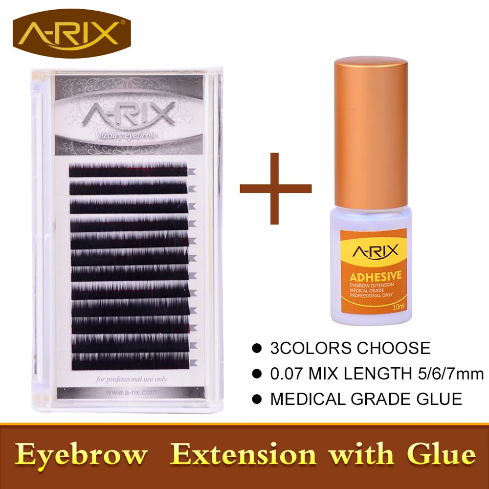 2016 New Arrial 4pcs 0.07 Eyebrow Extension with 1pc 5ml medical grade eyebrow extension glue