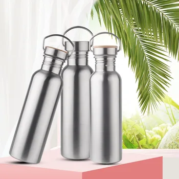 Hot Sale Bpa Free 500/750ml single wall Portable Stainless steel304  Sports&Outdoor Kettle Bicycle My Water Bottle Bamboo Lid 1
