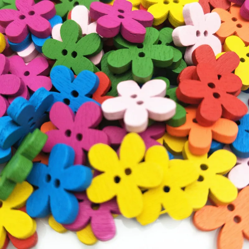 

100pc Colorful Flower Wooden Buttons (2 holes button) Sewing Buttons DIY Craft 5BB5716