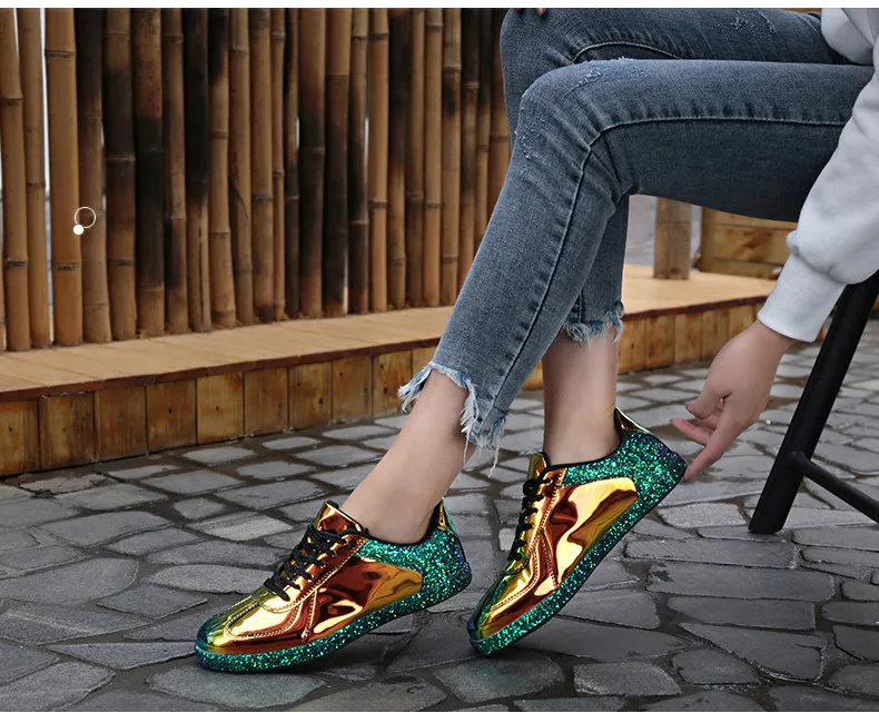 Fashion Sneakers Women Flats Shoes Casual Outdoor Walking Shoes Woman Lace-up Gold Glitter Ladies Shoes Zapatos Mujer (6)