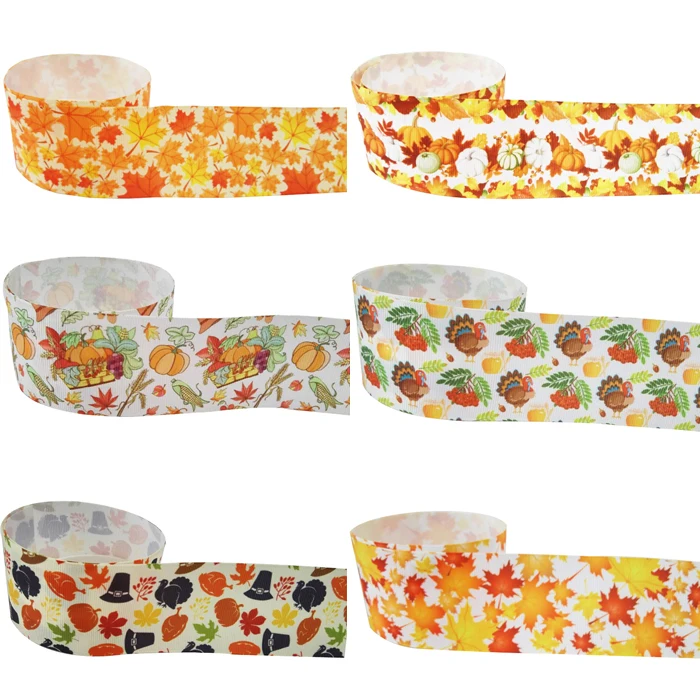 

kingsens 100yards/roll fall Thanksgiving cute turkey Printed grosgrain ribbon, DIY Hairbow garment handmade accessories ribbon