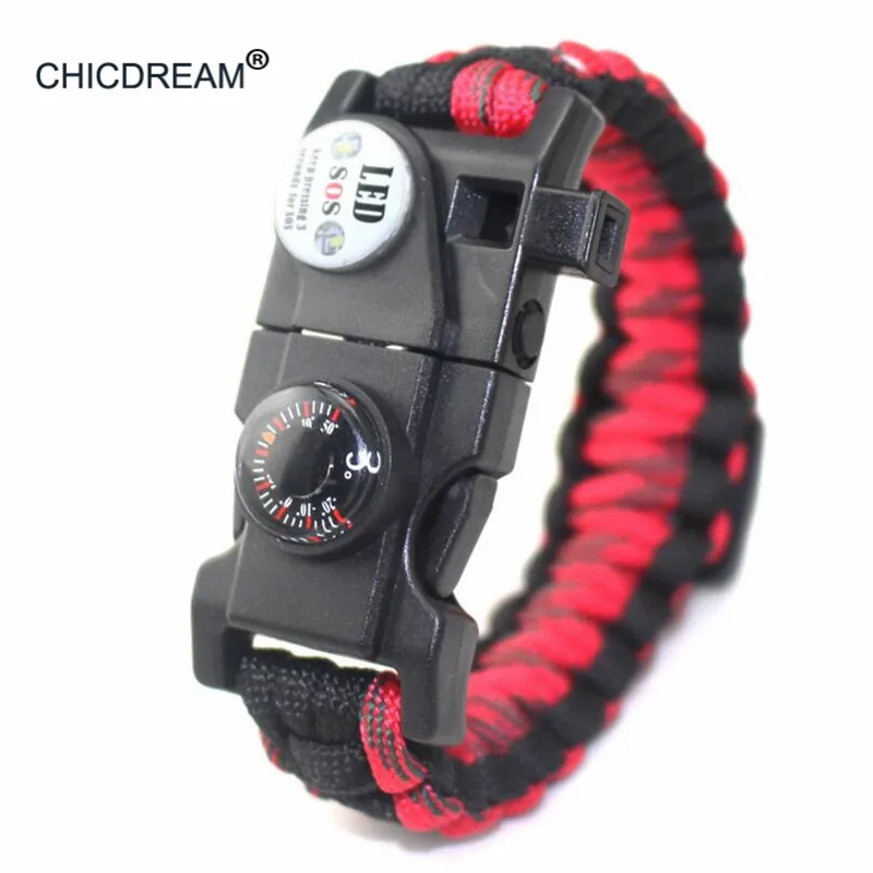 

Multifunctional Braid Survival Bracelet LED Paracord Bangles For Men Outdoor Camping Emergency Thermometer Thermometer Whistle