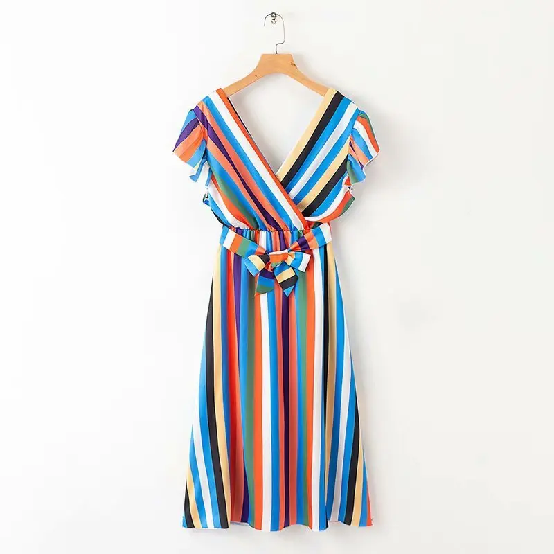 

Hot sale XD50-1803 European and American fashion striped flying sleeve dress