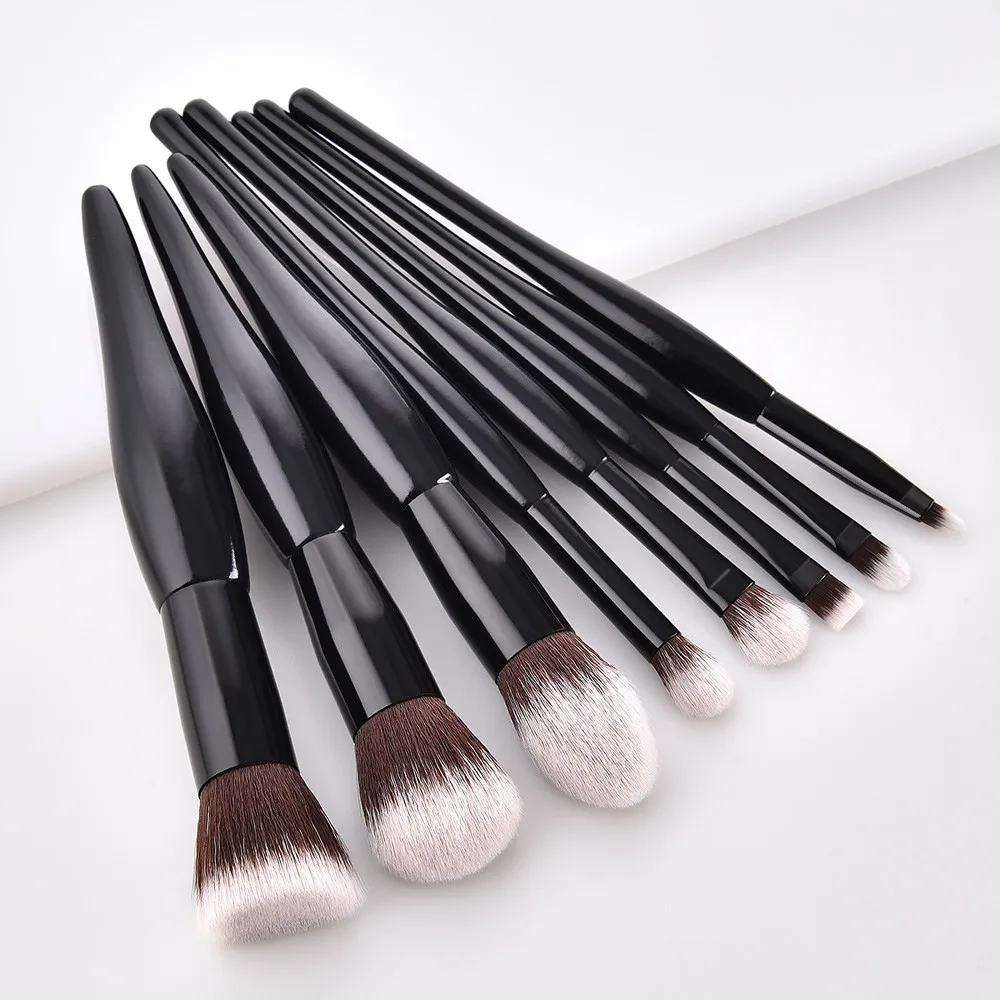 GUJHUI 8PCS Wooden Makeup Brushes Set Foundation Cosmetic Eyebrow