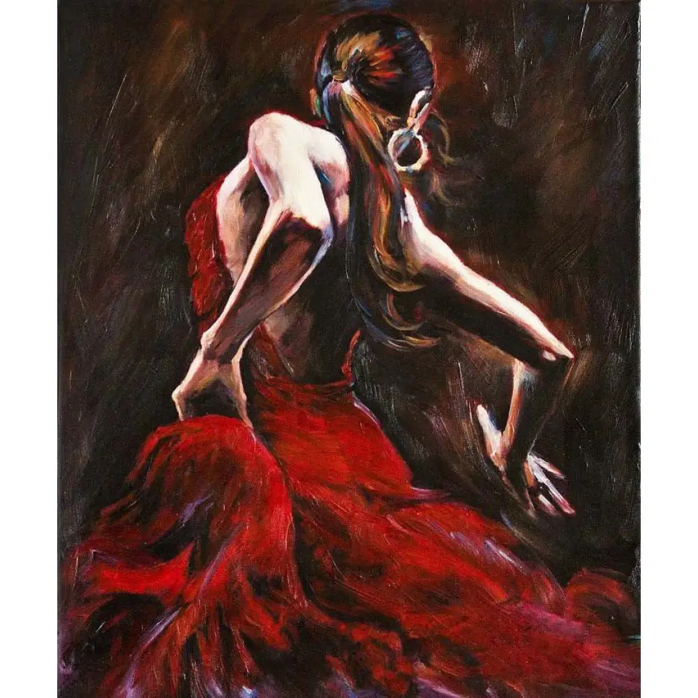 Hand painted oil paintings canvas Spanish Flamenco Dancer in Red Dress
