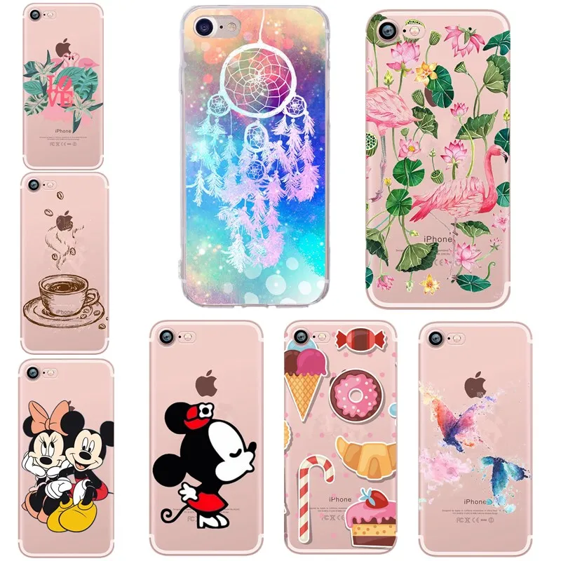 Cartoon Mouse Fashion Flamingo Case Cover For Apple iphone 5 5s se 6 6s 4.7'' 7 8 8plus Soft Silicone Back Shell Capa |