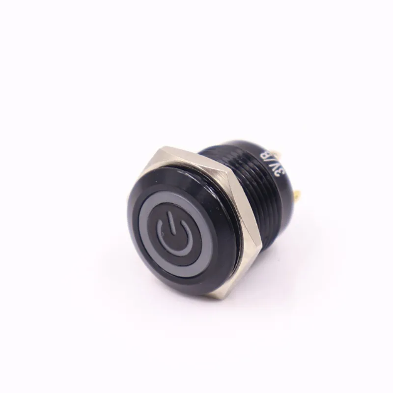 

16mm Metal Black Push Button Switch illumination ring Momentary 1NO Car press button pin terminal light led