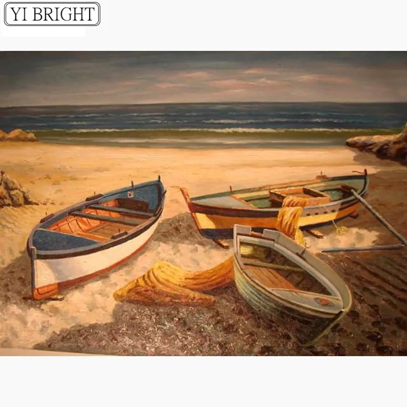

Diamond Mosaic Landscape 5D DIY Embroidery Diamond Painting Beach Boat Full Drill Square Home Decoration XY1