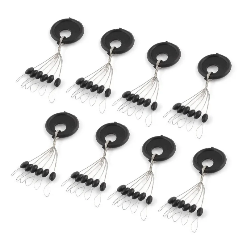 

ELOS-8 Pcs 6 in 1 Oval Shape Black Rubber Stopper Bead Fishing Bobber