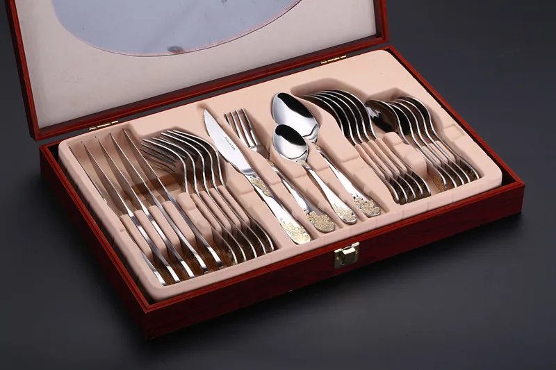 

BETOHE 24Pcs/ Gift Packing Cutlery Set Stainless Steel Western Food Tableware Sets Fork Steak Knife Dinnerware Set