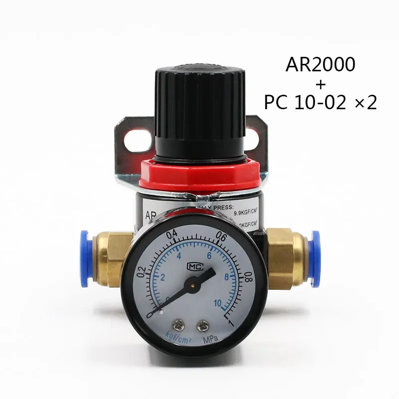 AR2000 10mm Fitting AR2000 G1/4 ''пневматический Мини Воздушный давление сброса контроля компрессора регулятор обработки единиц клапан с манометром установки - Цвет: AR2000 10mm Fitting