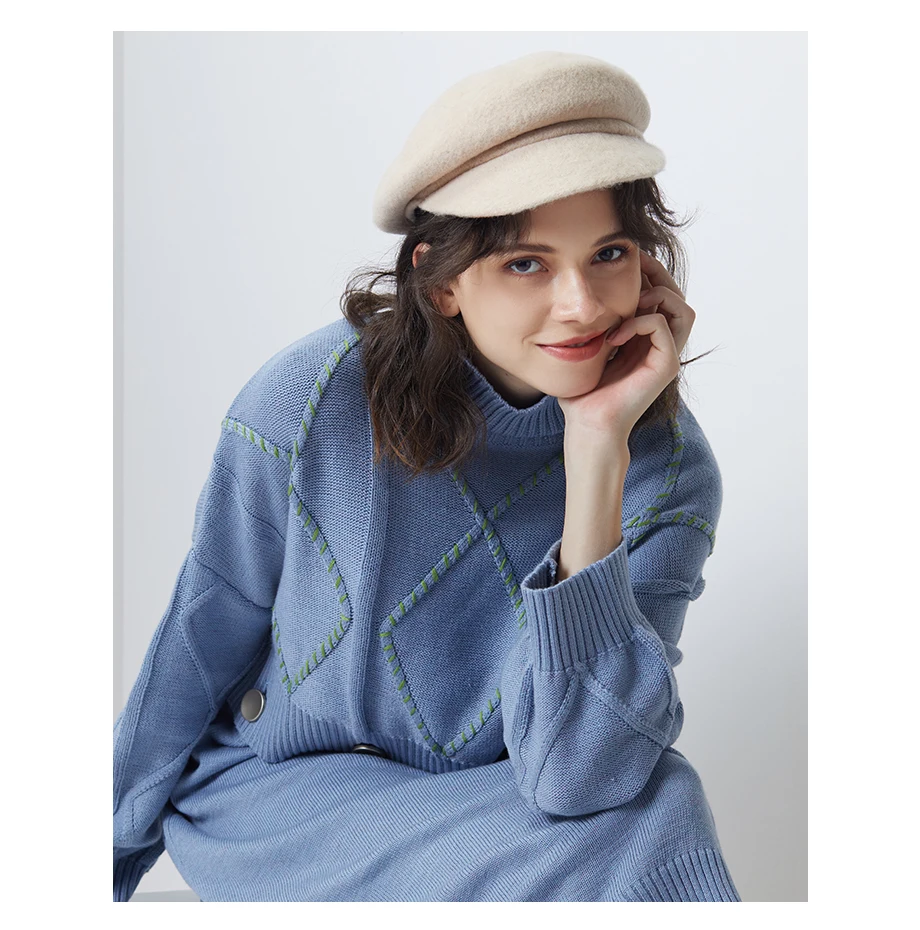 2018 New Winter Anise Newsboy Caps Retro Literary Female Knit 100% Cashmere Hats Wool Octagonal Hat Leisure Hat High Quality (9)