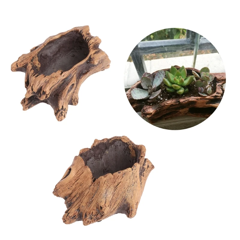 Imitating Wood Flower Cement Planters for Succulents Flowerpots Bonsai Decor