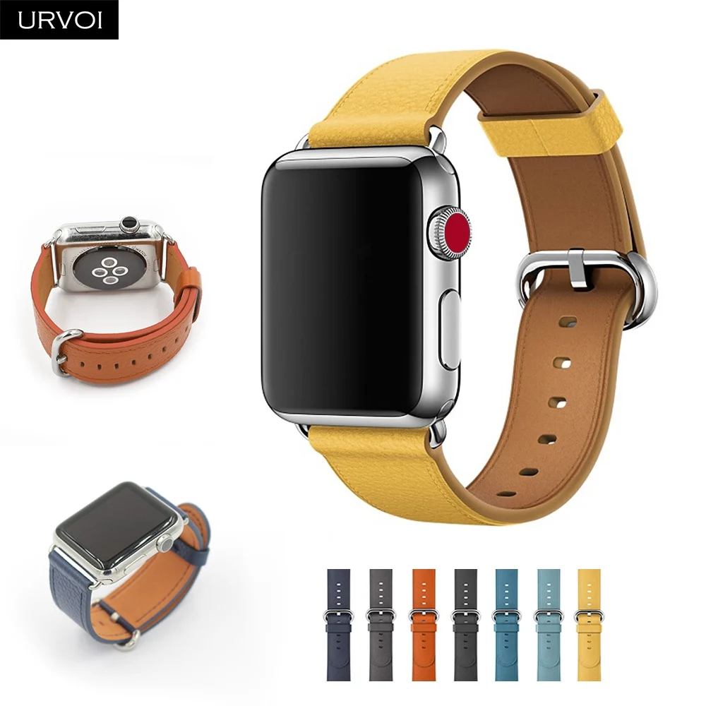 

URVOI Classic Buckle for Apple Watch band series 5 4 3 2 1 strap for iwatch soft calf leather stainless steel buckle design