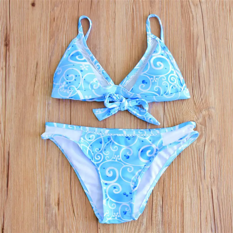Sexy Sky Blue Bikinis Set Printed Cute Design Ladies Beach Swim Suit