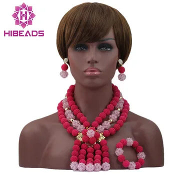 

Romantic Baby&Fuchsia Pink Crystal Bridal Beads Jewelry Set Plastic Balls Women Party Jewelry Pendant 2017 Free Shipping WD375