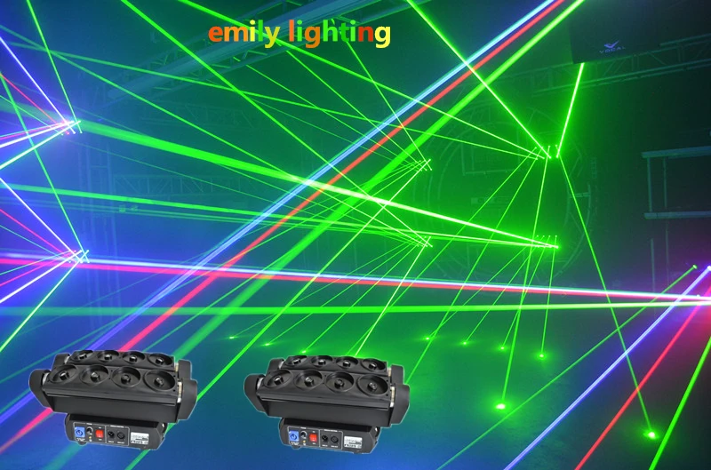 Вращающаяся головка Red-200mW * 2/Green-80mW 4/Blue-500mW 2 RGB цветной лазерный светильник-паук