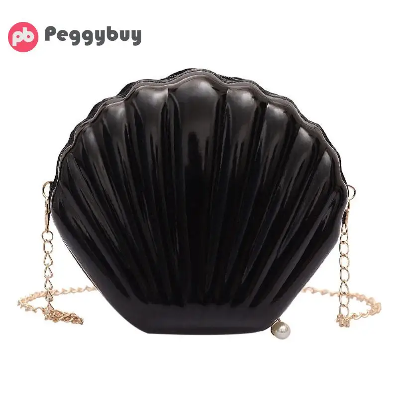 Модная женская сумка на плечо с цепочкой, расшитая блестками, Сумки из искусственной кожи, милые сумочки в форме ракушки, летняя мини сумка - Цвет: black