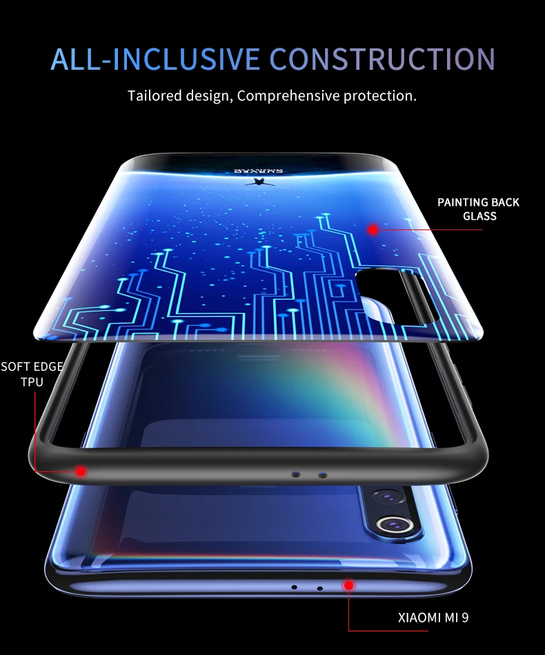 Роскошный чехол GKK для Xiaomi Mi 9, чехол из закаленного стекла HD с рисунком, мягкий край с бесплатным закаленным покрытием для Xiaomi Mi 9 Coque