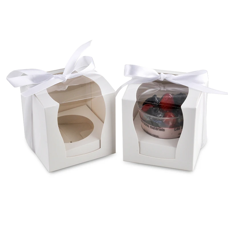 

12pcs/Lot Cupcake box Cupcake Decoration Birthday Party Wedding Cupcake Packaging Container supplies White paper with PVC window