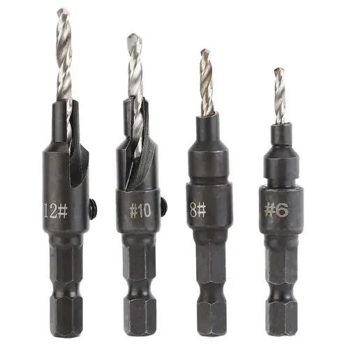 

4PCS Countersink Drill Bit Quick Change Hex Shank Set Screw Size 6 8 10 12 Black