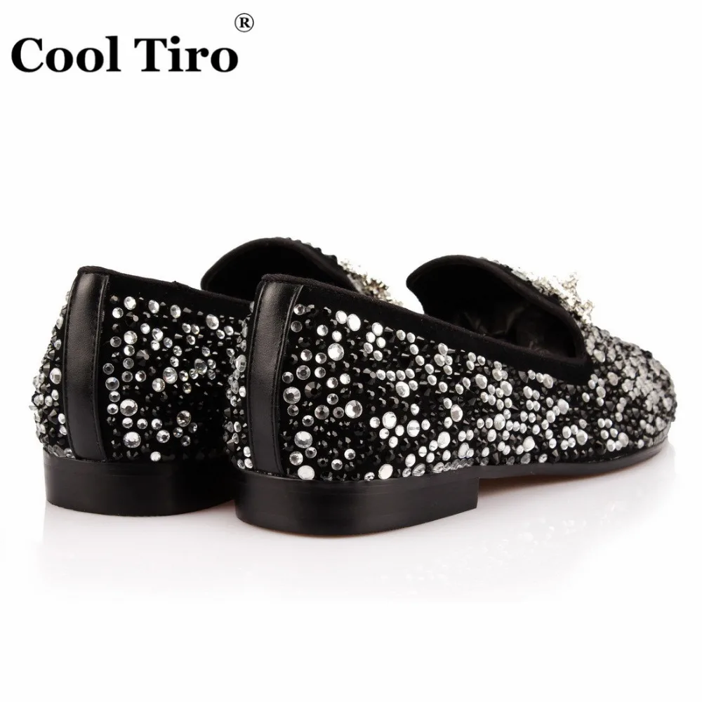 COOL TIRO/черно-белые стразы кисточкой мужские лоферы кристаллы тапочки без застежки, обувь для отдыха, вечерние и свадебное платье Мужская обувь на плоской подошве