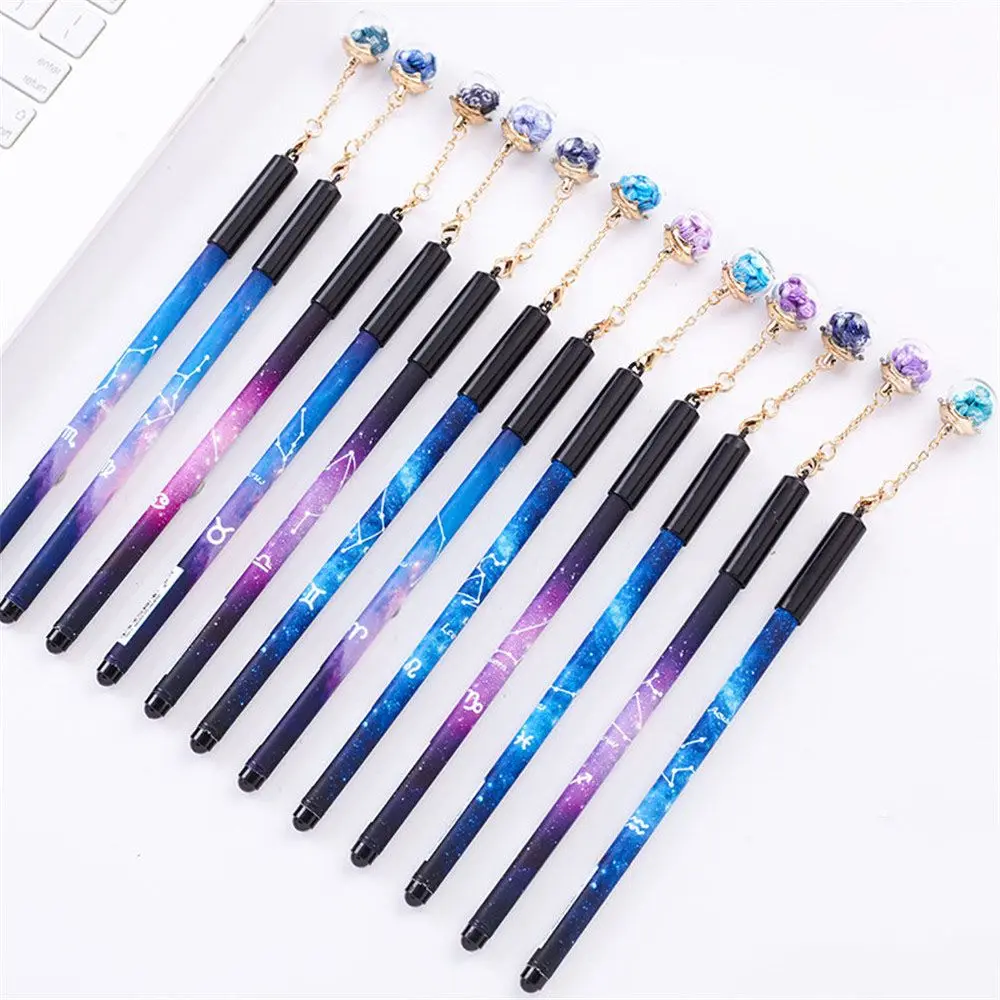 6pcs Starry Sky Gel Pens 0.5mm Flower Pendant Neutral Pen Kawaii Stationery School Office Signature Supplies Constellation | Канцтовары